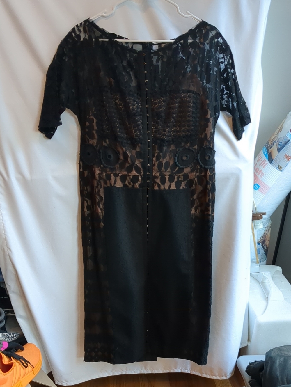 Byron Lars Black Lace and Sheer Midi Dress 12 No Belt